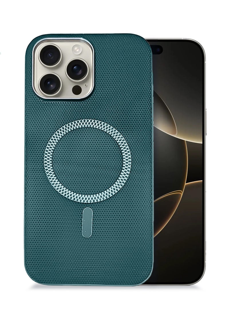 Wtech Apple iPhone 16 Pro Max 5G 2024 Premium Texture Case Magnetic Aramid Fabric Texture Designed Magsafe Case Cover - Dark Green - Image 1