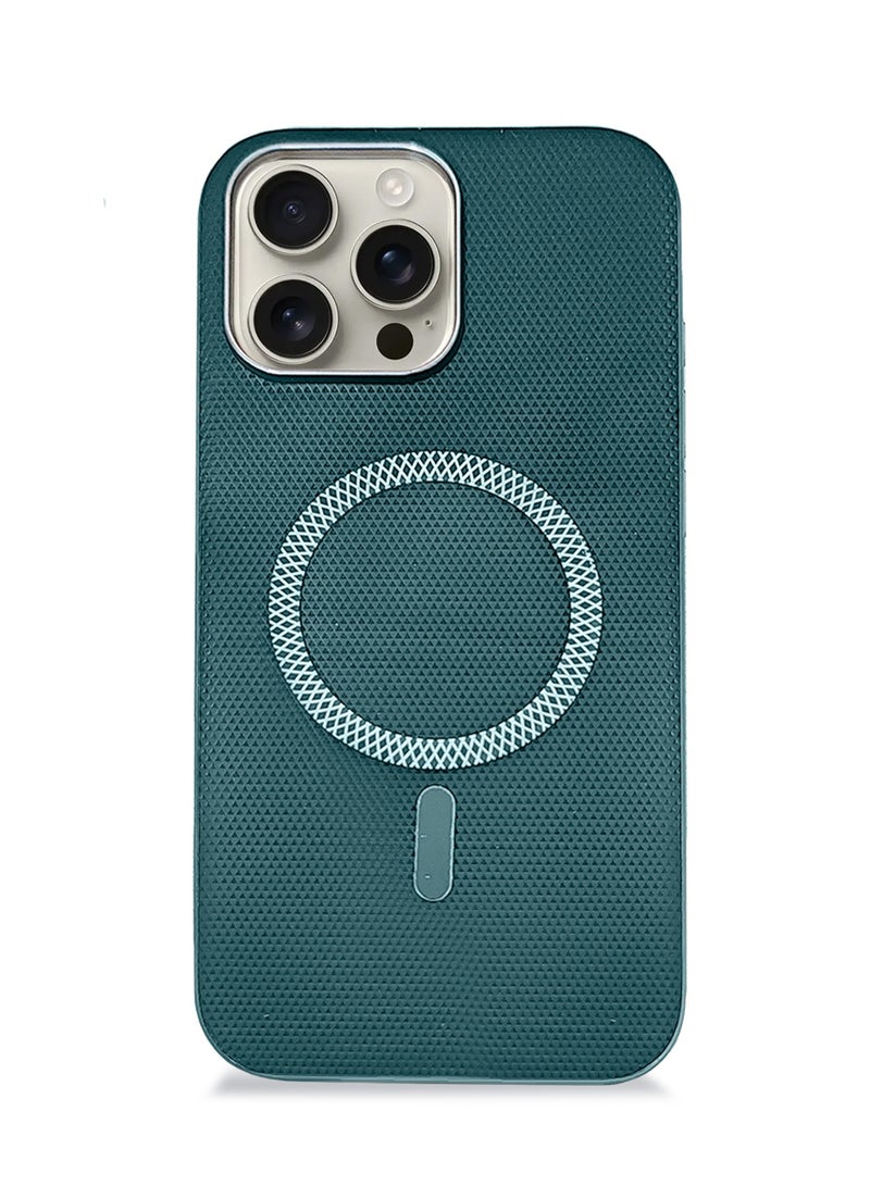 Wtech Apple iPhone 16 Pro Max 5G 2024 Premium Texture Case Magnetic Aramid Fabric Texture Designed Magsafe Case Cover - Dark Green - Image 5