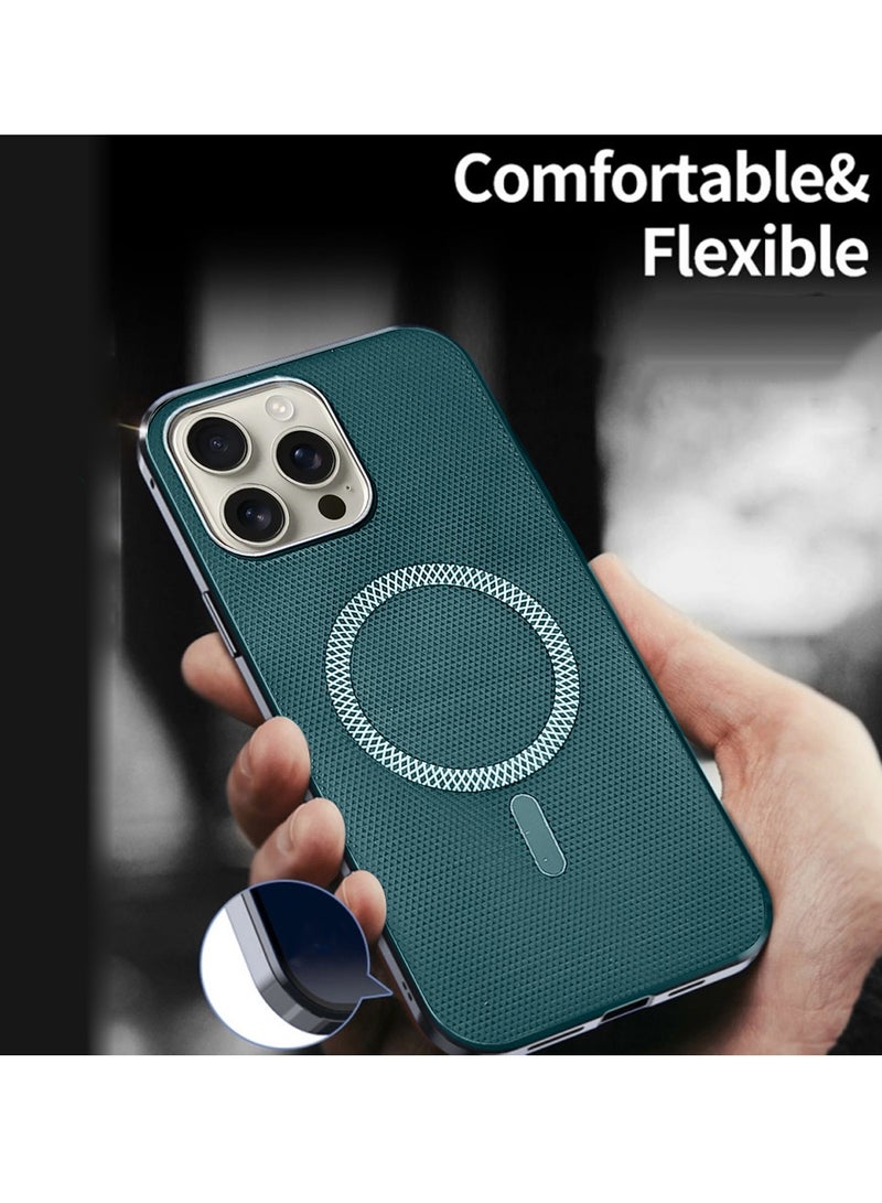 Wtech Apple iPhone 16 Pro Max 5G 2024 Premium Texture Case Magnetic Aramid Fabric Texture Designed Magsafe Case Cover - Dark Green - Image 3