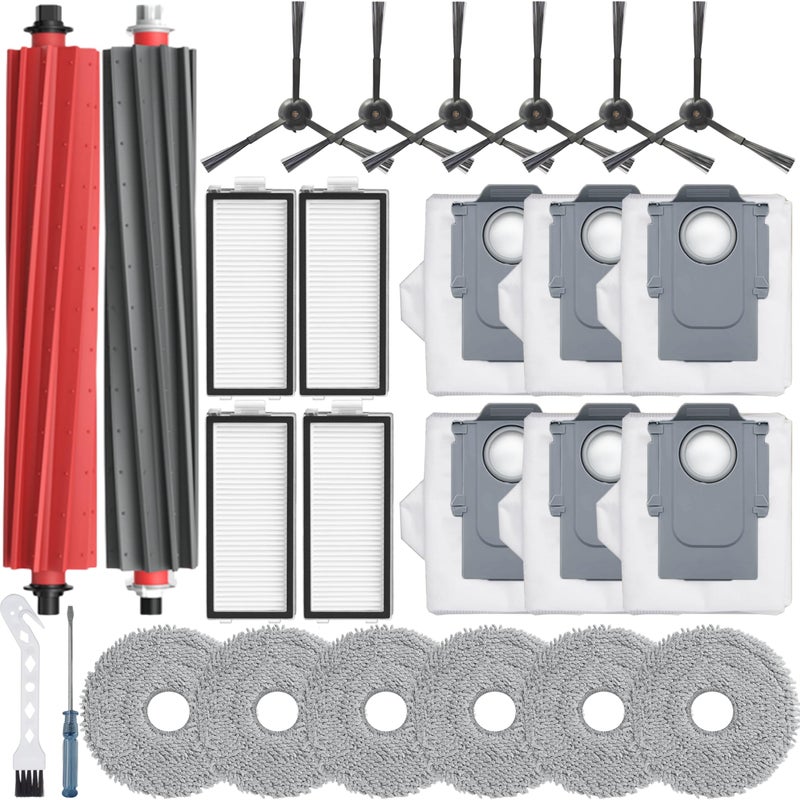 Bluearks قطع غيار بلوارك 24 قطعة لجهاز روبوروك كريفو كيرف كيرف S5X كريفو إيدج إيدج S5A كريفو S5V ملحقات مكنسة كهربائية 1 فرشاة رئيسية 4 فرش جانبية 4 فلاتر هيبا 6 أكياس مكنسة 6 وسادات ممسحة