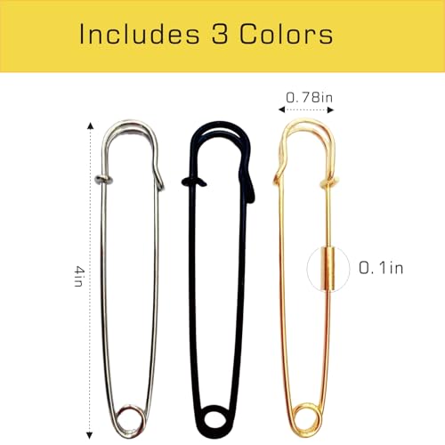 BHLBarley 10PCS Large Safety Pins,4 Inch Heavy Duty,3 Colors Extra Large Safety pins （3Gold/3Black/4Silvery） - Image 3