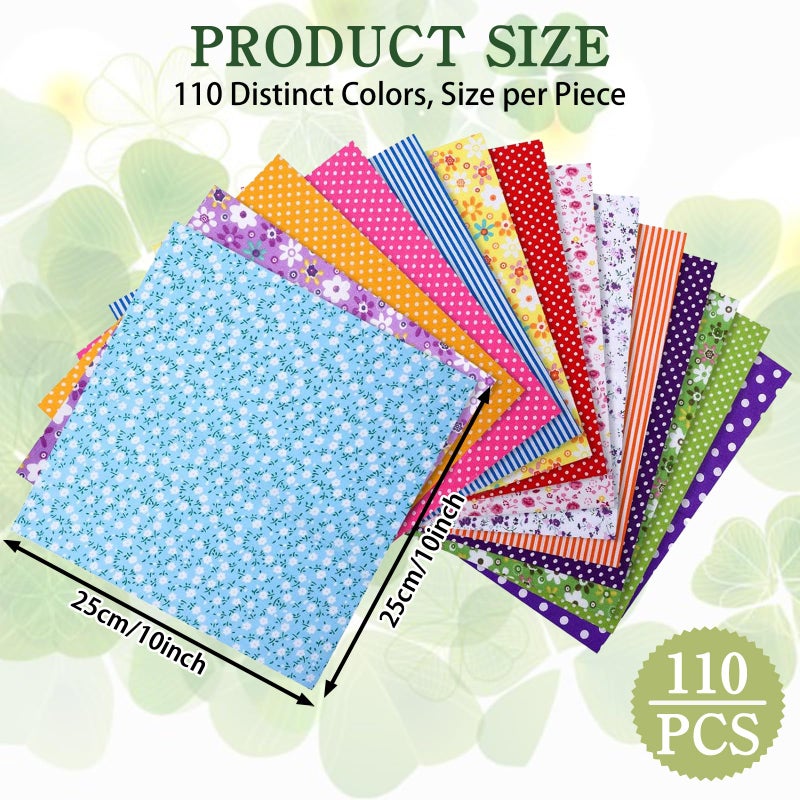 UCEHIPAW 110 Pcs 10 x 10 Inches Cotton Fabric Bundle Squares Pre Cut Patchwork Quilting Sewing Floral Printed Bundles for DIY Sewing Beginners - Image 2