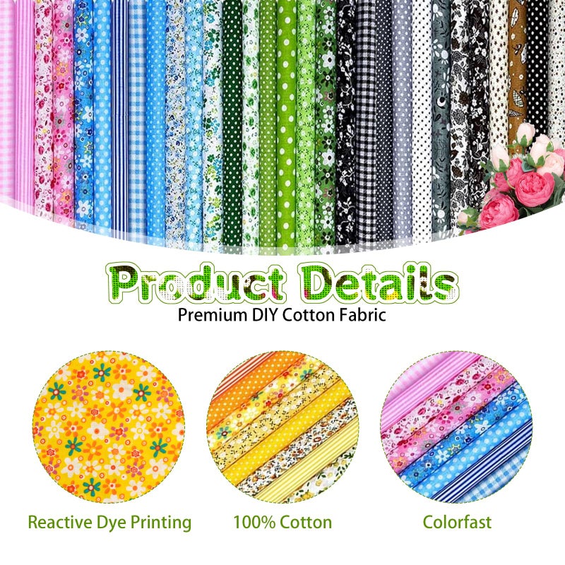 UCEHIPAW 110 Pcs 10 x 10 Inches Cotton Fabric Bundle Squares Pre Cut Patchwork Quilting Sewing Floral Printed Bundles for DIY Sewing Beginners - Image 4
