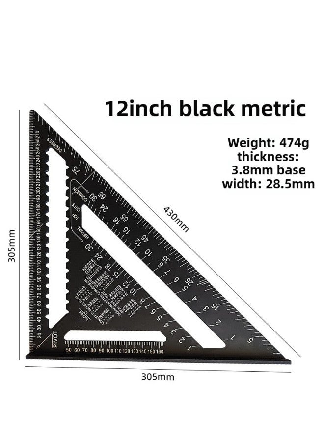 Yun Bei Carpenter Metric/Imperial Triangular Ruler Aluminum Alloy Carpenter Straight Ruler 7inch/Metric 90 Degree Ruler-Model:Black 12-inch Metric [bag] 474g - Image 1