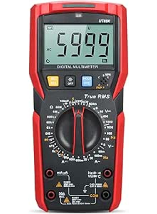 مقياس الجهد، UT89X مقياس متعدد رقمي عالي الدقة محمول باليد، 6000 عداد، شاشة عرض L، قياس RMS الحقيقي، جهد التيار المتردد/المستمر، المقاومة، السعة، التردد، درجة الحرارة، جهاز اختبار الصمام الثنائي