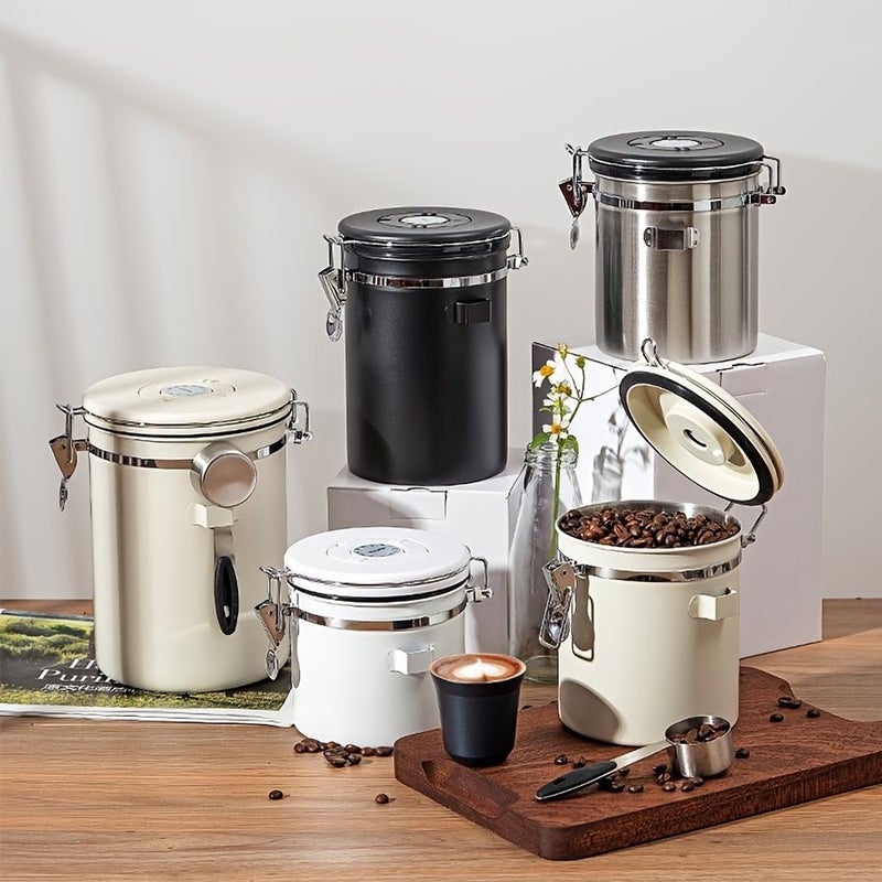 1.2L 304 Stainless Steel Airtight Food Storage Container With Spoon Flip Top Canister For Coffee Beans Tea Sugar Flour Grains Reusable Kitchen Organizer Dishwasher Safe - Image 1