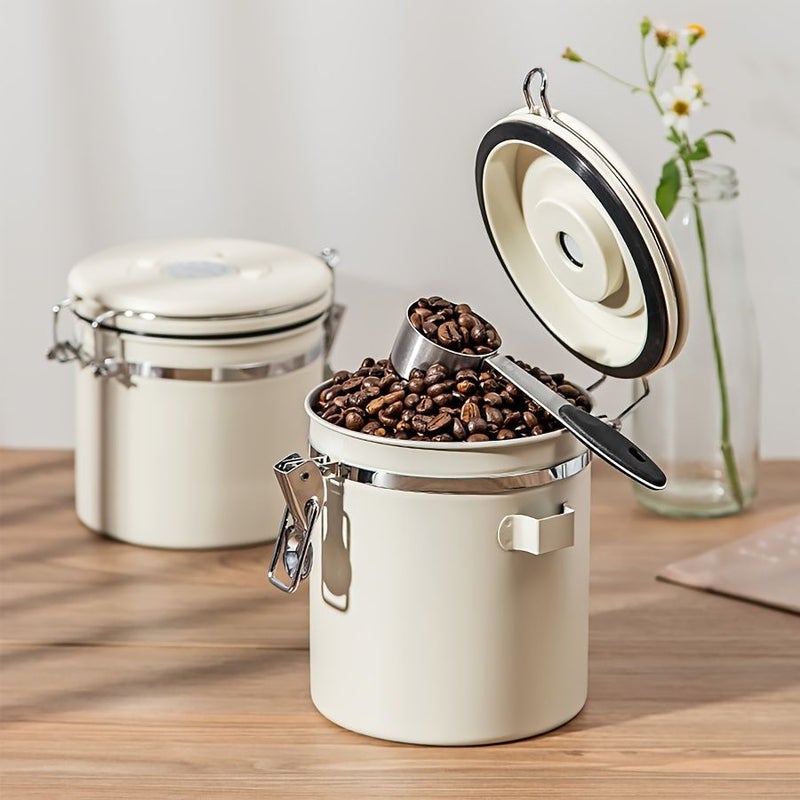 1.2L 304 Stainless Steel Airtight Food Storage Container With Spoon Flip Top Canister For Coffee Beans Tea Sugar Flour Grains Reusable Kitchen Organizer Dishwasher Safe - Image 2