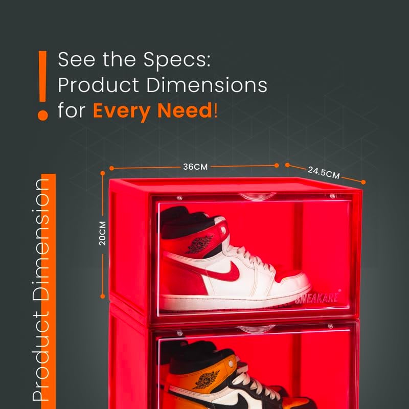 SNEAKARE Shoe Storage Organizer Set of 1 Red HeavyDuty Sneaker Box Stackable Storage Box with Magnetic Closure Multipurpose Large Storage Box Fits Size UK14 Plastic - Image 5