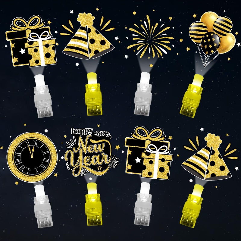 Oitnlaughter 36PCS Happy New Year Finger Lights Happy New Year Eve Party Favors Glow in the Dark Light Up Finger Lights Black Gold Toys Bulk for Kids Birthday Party Goodie Bag Stuffer Birthday Gift Classroom Prize - Image 3