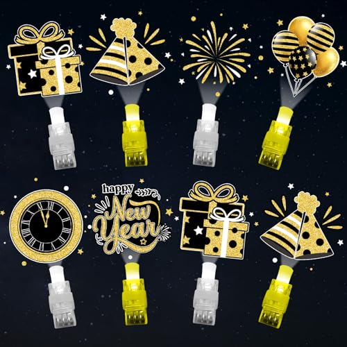 Oitnlaughter 36PCS Happy New Year Finger Lights Happy New Year Eve Party Favors Glow in the Dark Light Up Finger Lights Black Gold Toys Bulk for Kids Birthday Party Goodie Bag Stuffer Birthday Gift Classroom Prize - Image 1