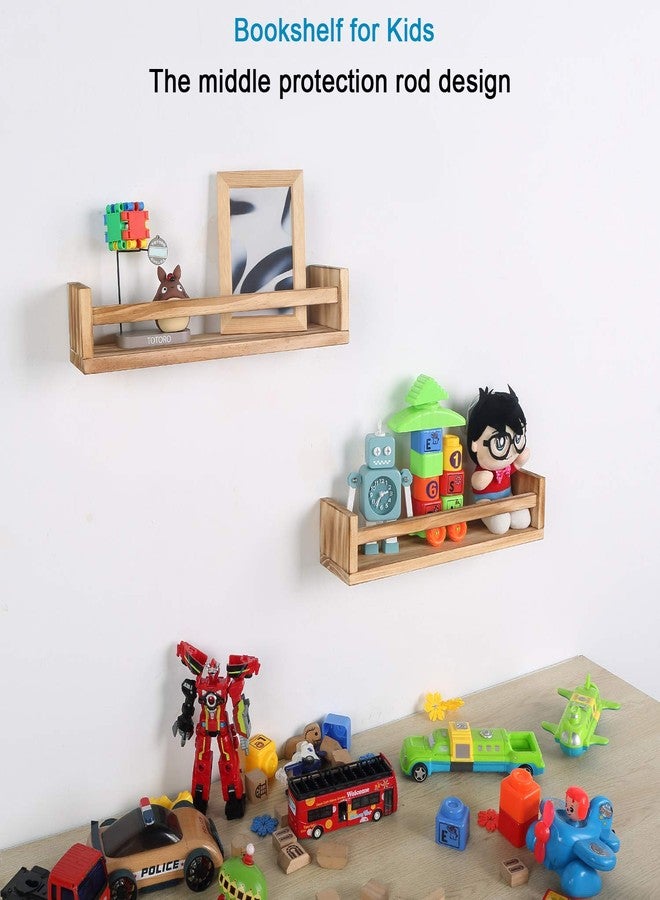 JORIKCHUO Nursery Book Shelves, Set of 2 Wood Floating Book Shelves for Kids Room, Kitchen Spice Rack, or Rustic Wall Mounted Shelves for Farmhouse Bathroom Décor (carbonized) - Image 2