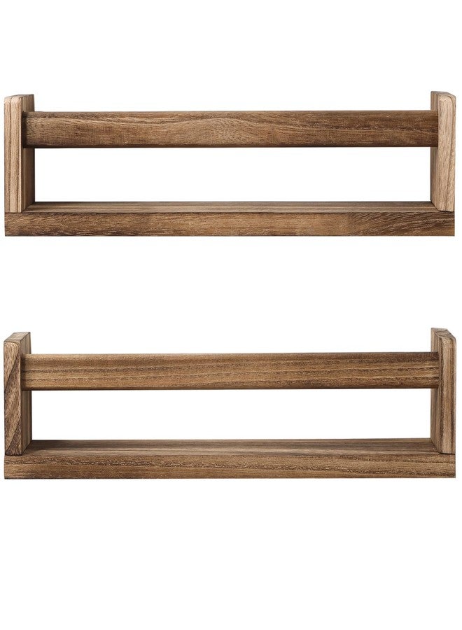 JORIKCHUO Nursery Book Shelves, Set of 2 Wood Floating Book Shelves for Kids Room, Kitchen Spice Rack, or Rustic Wall Mounted Shelves for Farmhouse Bathroom Décor (carbonized) - Image 1