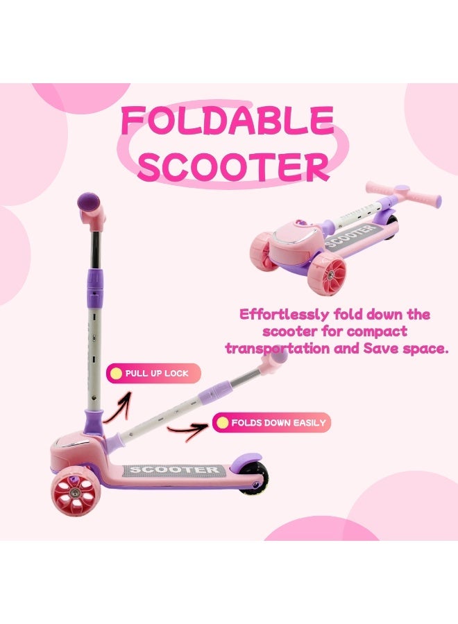 EASY FUTURE Including Full Protective Gear Set Foldable Kids Scooter with Height-Adjustable Handle, LED PU Wheels, Rear Brake & Music – Ideal for 3-8 Years - Image 4