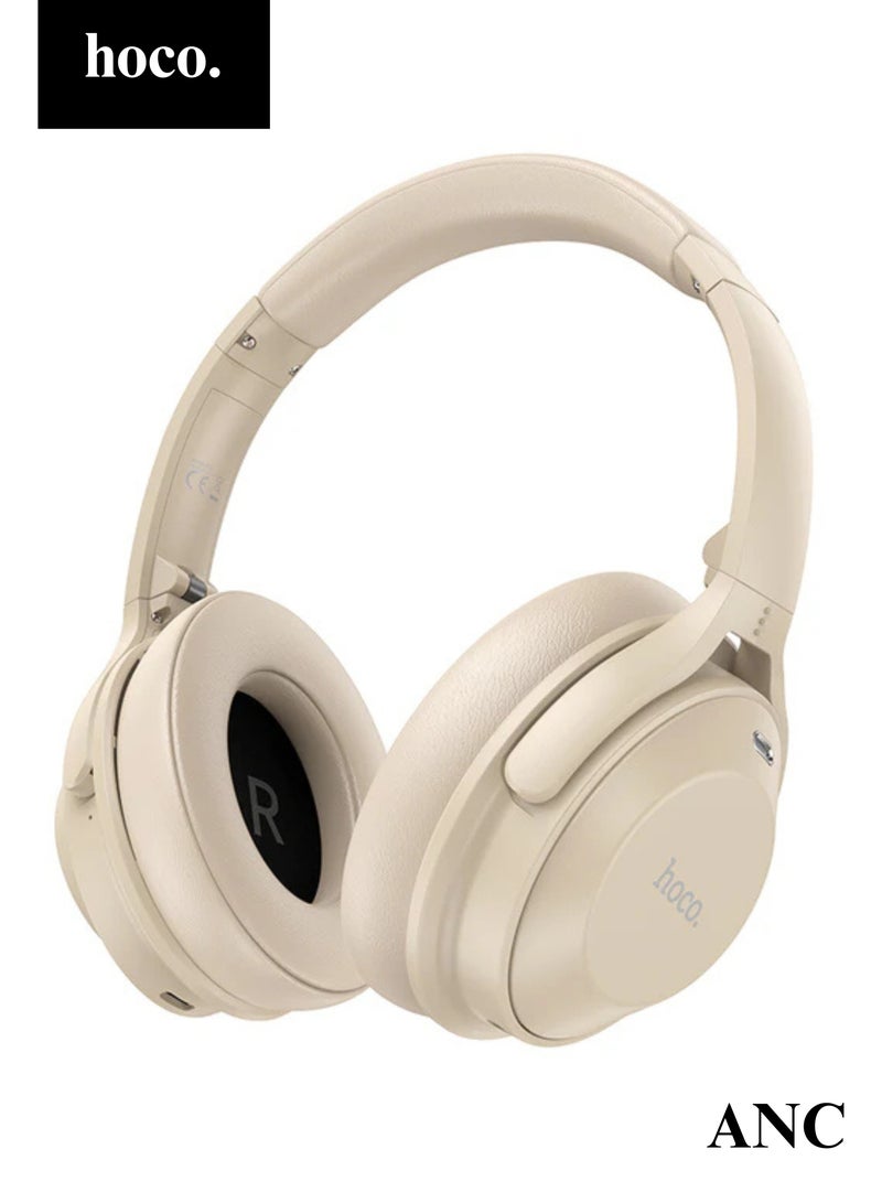 هوكو سماعات رأس W37 بخاصية إلغاء الضوضاء النشطة - لاسلكية فوق الأذن بتقنية البلوتوث، مدة تشغيل تصل إلى 33 ساعة، شحن سريع لمدة ساعتين، مدخل AUX وكابل شحن متضمن - Image 1