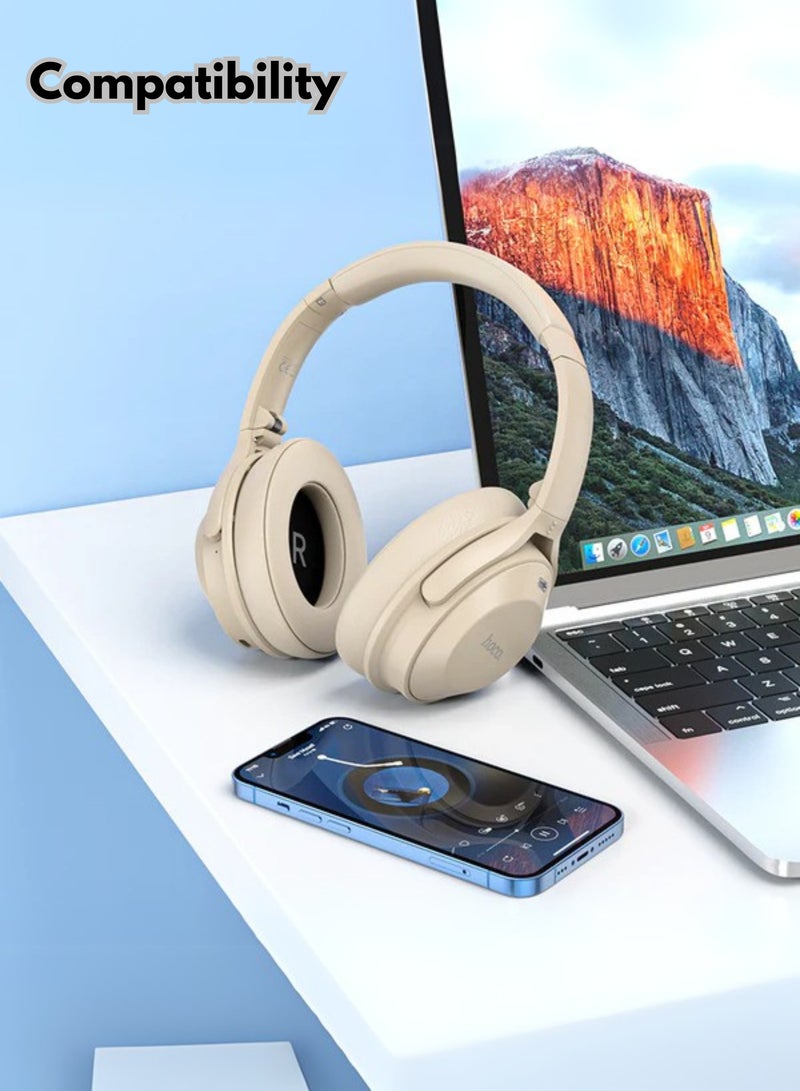 هوكو سماعات رأس W37 بخاصية إلغاء الضوضاء النشطة - لاسلكية فوق الأذن بتقنية البلوتوث، مدة تشغيل تصل إلى 33 ساعة، شحن سريع لمدة ساعتين، مدخل AUX وكابل شحن متضمن - Image 3