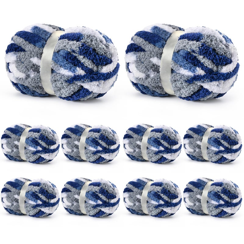OMoiut 10 Pack Jumbo Chunky Yarn for Hand Knitting, Fluffy Variegated Chunky Chenille Yarn for Crocheting, 240yds/70.5oz Super Bulky Soft Crochet Baby Blanket Yarn(Blue-White) - Image 1