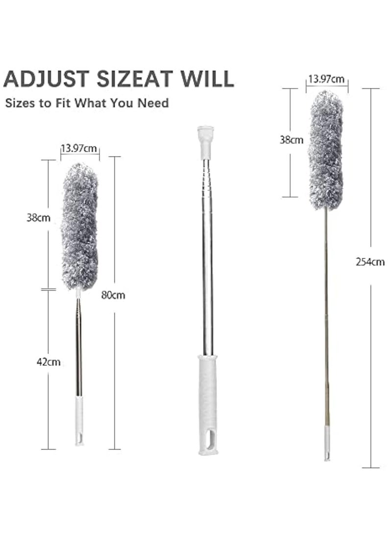 YelaJoy منظف ميكروفايبر، منظف ريش مع عمود تمديد من الفولاذ المقاوم للصدأ، برأس قابل للانحناء، منظف قابل للتمديد لتنظيف مروحة السقف العالية، سقف داخلي، فجوة عنكبوت، غبار (250 سم، رمادي) - Image 5