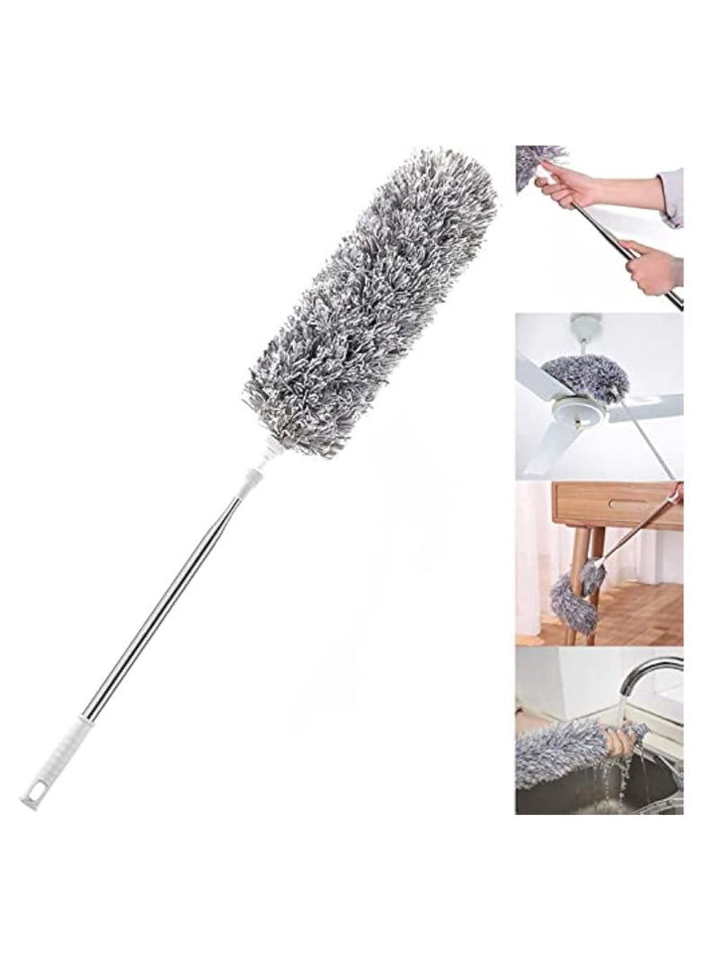YelaJoy منظف ميكروفايبر، منظف ريش مع عمود تمديد من الفولاذ المقاوم للصدأ، برأس قابل للانحناء، منظف قابل للتمديد لتنظيف مروحة السقف العالية، سقف داخلي، فجوة عنكبوت، غبار (250 سم، رمادي) - Image 1