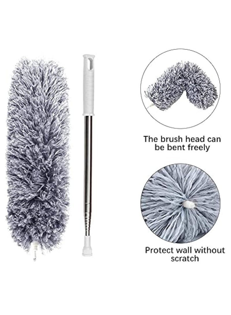 YelaJoy منظف ميكروفايبر، منظف ريش مع عمود تمديد من الفولاذ المقاوم للصدأ، برأس قابل للانحناء، منظف قابل للتمديد لتنظيف مروحة السقف العالية، سقف داخلي، فجوة عنكبوت، غبار (250 سم، رمادي) - Image 2