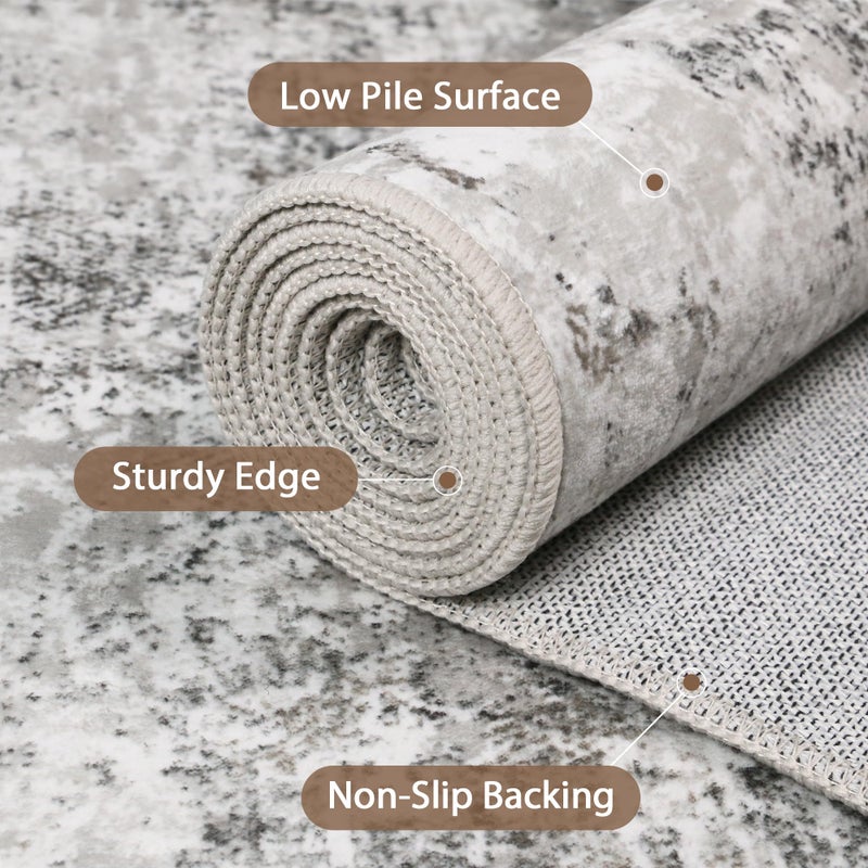 GENIMO Washable Area Rugs for Living Room, 8x10 Modern Non Slip Rugs, Low Pile Lightweight Soft Print Rug for Bedroom, Dining Room, Home Office, Grey - Image 4
