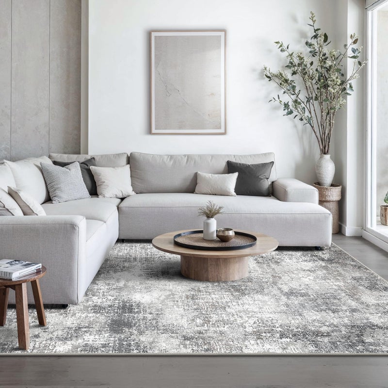 GENIMO Washable Area Rugs for Living Room, 8x10 Modern Non Slip Rugs, Low Pile Lightweight Soft Print Rug for Bedroom, Dining Room, Home Office, Grey - Image 2