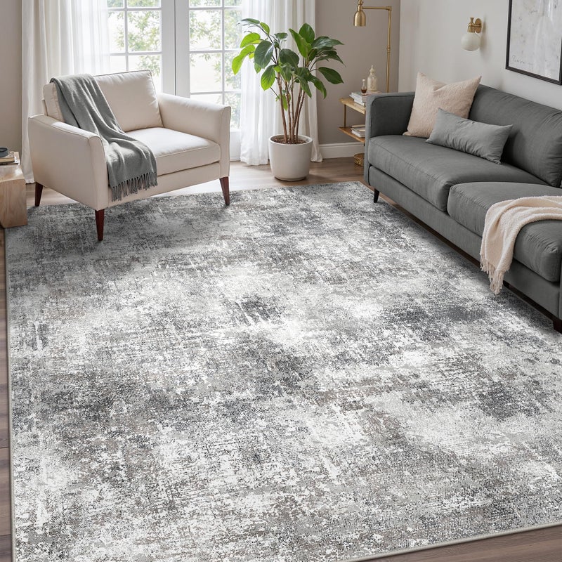 GENIMO Washable Area Rugs for Living Room, 8x10 Modern Non Slip Rugs, Low Pile Lightweight Soft Print Rug for Bedroom, Dining Room, Home Office, Grey - Image 1
