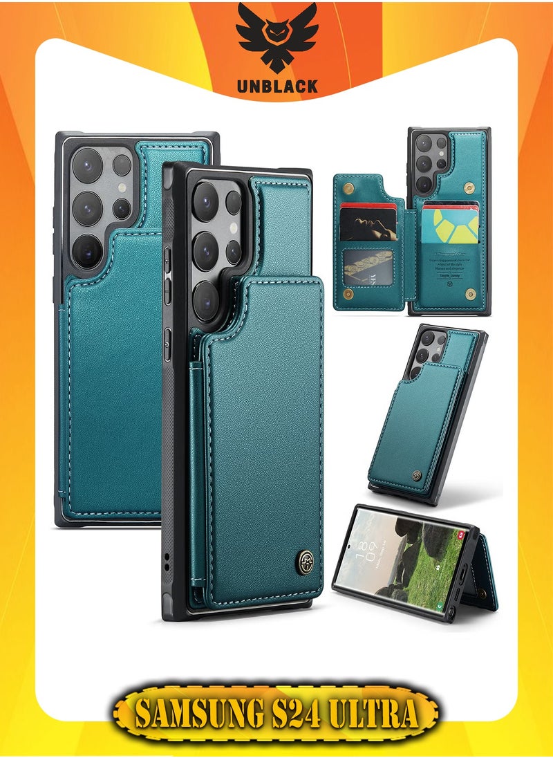 CaseMe Wallet Case for Samsung Galaxy S24 Ultra, Premium Handmade Durable PU Leather Slim Shockproof Case with [Double Magnetic Clasp] [Card Holder] [Kickstand] [RFID Blocking] (Green)  - Image 1