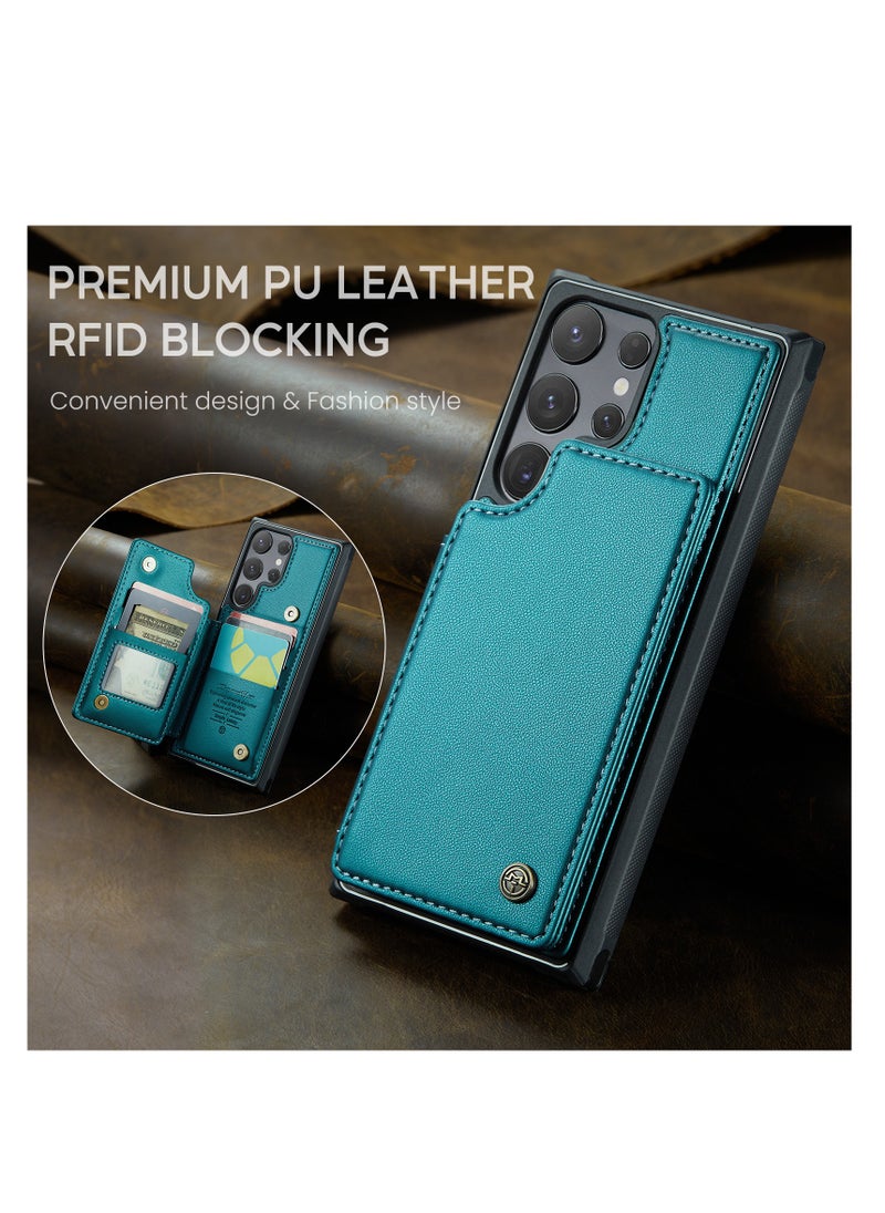 Wallet Case for Samsung Galaxy S24 Ultra, Premium Handmade Durable PU Leather Slim Shockproof Case with [Double Magnetic Clasp] [Card Holder] [Kickstand] [RFID Blocking] (Green)