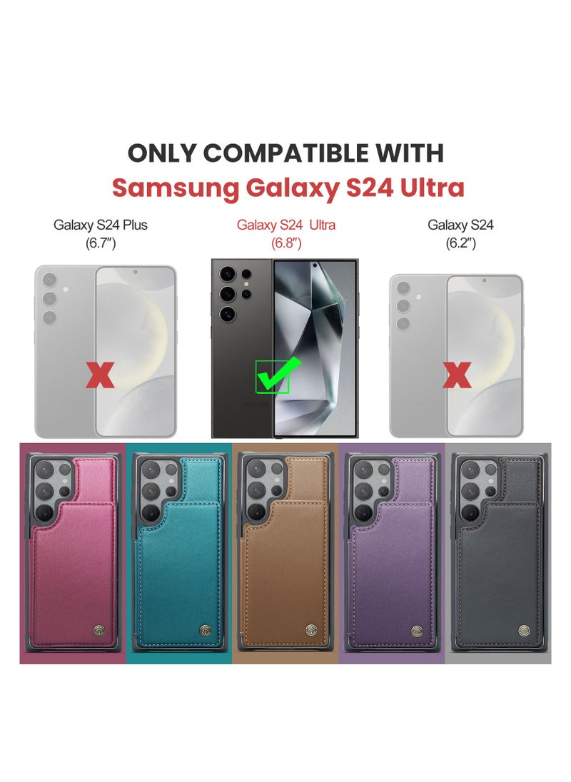 CaseMe Wallet Case for Samsung Galaxy S24 Ultra, Premium Handmade Durable PU Leather Slim Shockproof Case with [Double Magnetic Clasp] [Card Holder] [Kickstand] [RFID Blocking] (Green)  - Image 3