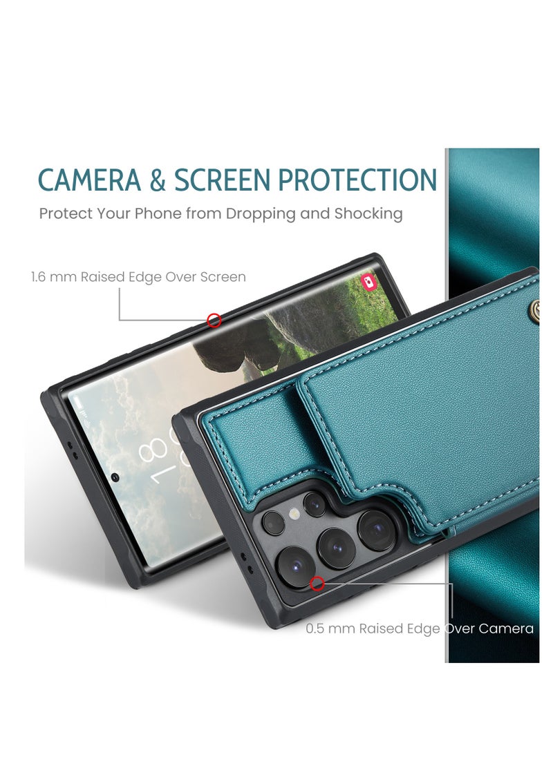 CaseMe Wallet Case for Samsung Galaxy S24 Ultra, Premium Handmade Durable PU Leather Slim Shockproof Case with [Double Magnetic Clasp] [Card Holder] [Kickstand] [RFID Blocking] (Green)  - Image 5