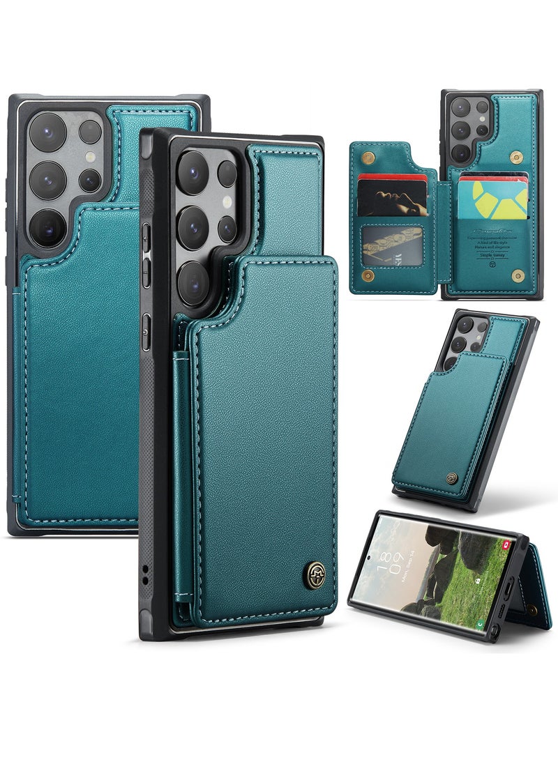 CaseMe Wallet Case for Samsung Galaxy S24 Ultra, Premium Handmade Durable PU Leather Slim Shockproof Case with [Double Magnetic Clasp] [Card Holder] [Kickstand] [RFID Blocking] (Green)  - Image 2