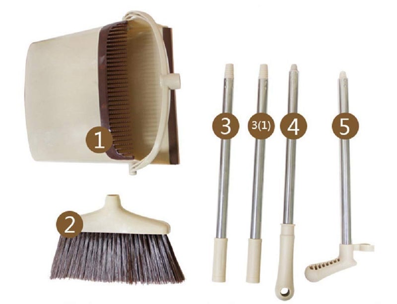 IMUU Broom and Dustpan Set with Long Handle Kitchen Brooms and Stand Up Dust Pan Magic Combo Set for Lobby Broom with Rotation Head and Standing Dustpan for Floor Cleaning