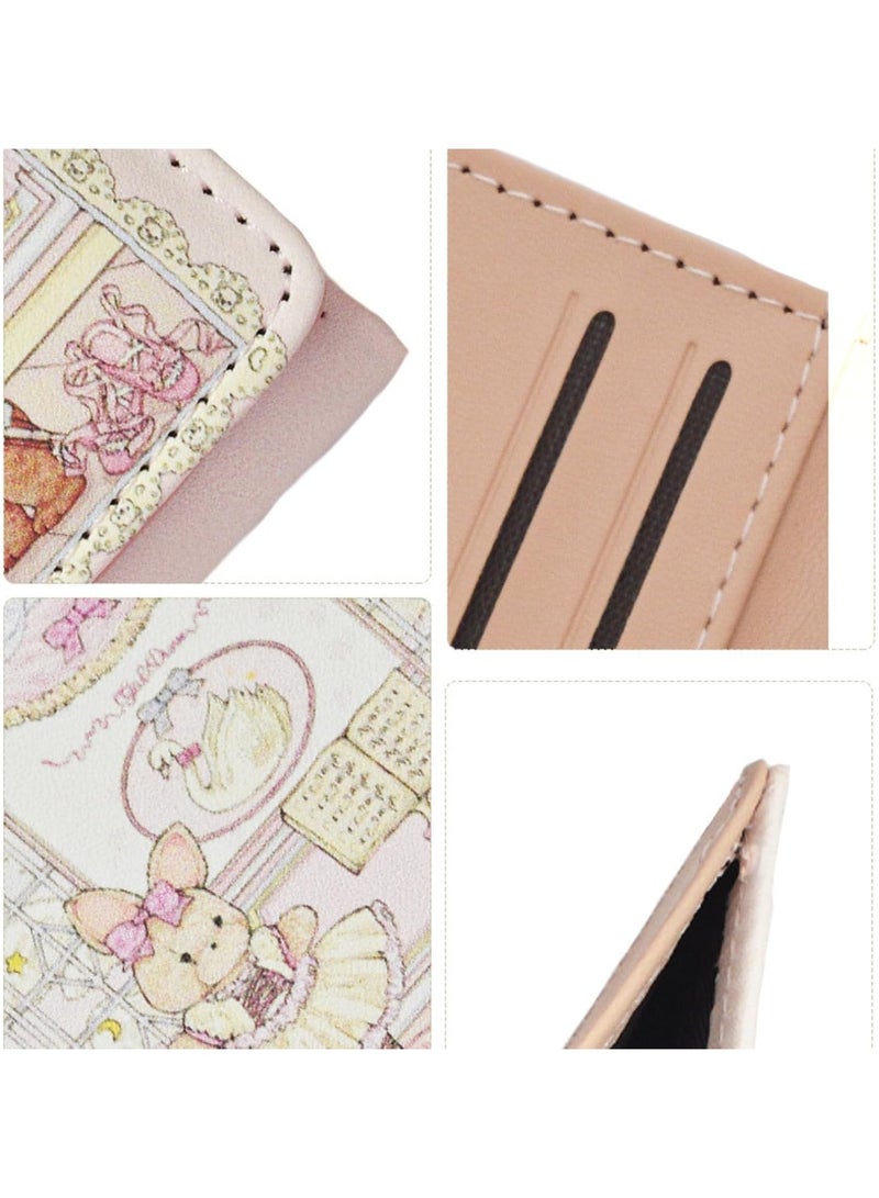 عام محفظة لطيفة، محفظة للفتيات، محفظة ثلاثية الطيات كاواي للنساء على طراز جامعي صغير، حامل بطاقات جميل، تصميم أرنب دب لطيف. - Image 5