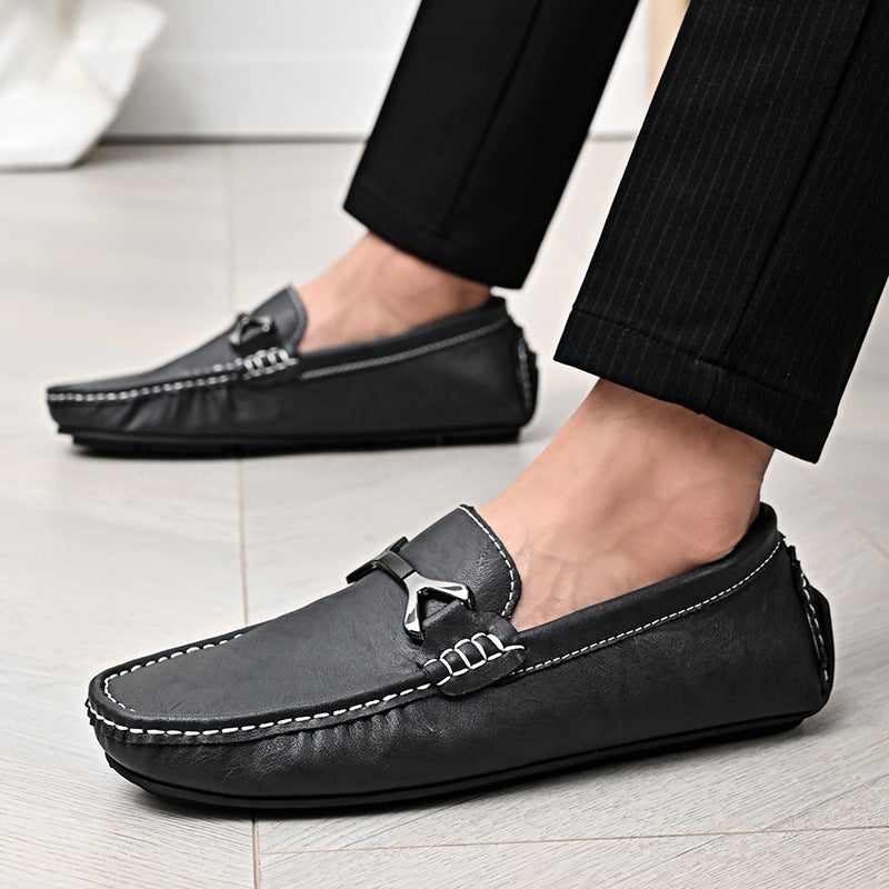 Cowhide Pea Shoes Men'S Spiritual Guy Guangdong Retro Soft Leather Soft Sole Slip-On Casual Shoes For Men - Image 3