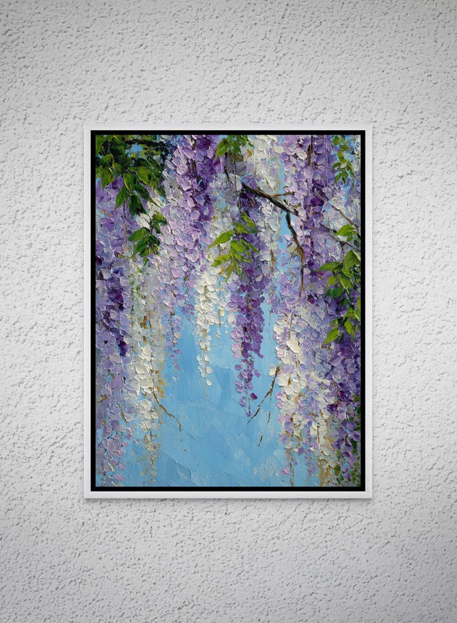 Art Decor Framed Canvas Portrait Print of Purple Wisteria Flowers Modern Abstract Floral Botanical Art Wall Décor for Living Room Bedroom Office - Image 1