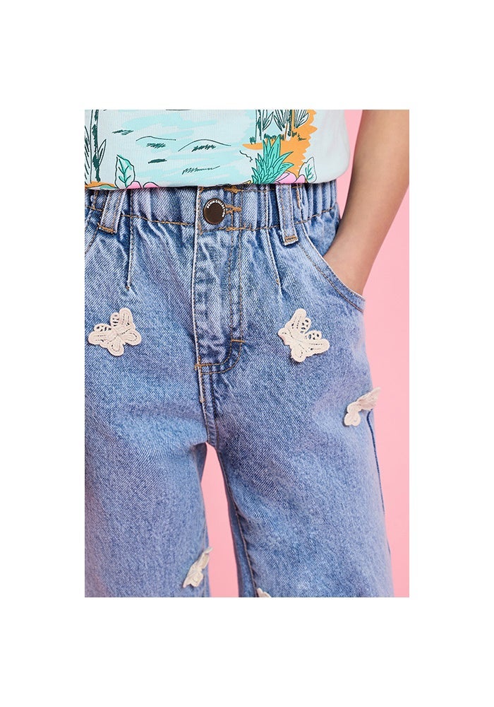 R&B Appliqued Relaxed Fit Jeans with Button Closure - Image 4