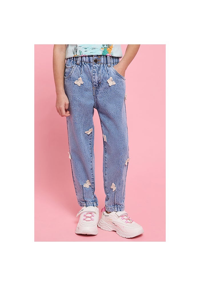 R&B Appliqued Relaxed Fit Jeans with Button Closure - Image 1