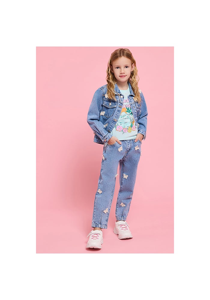 R&B Appliqued Relaxed Fit Jeans with Button Closure - Image 2