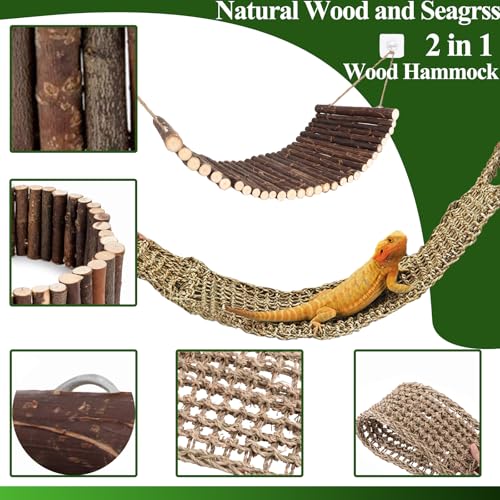 HERCOCCI Bearded Dragon Tank Accessories, Large Reptile Bridge Hammock Flexible - Jungle Climbing Vines and Leaves with Suction Cups Habitat Décor for Hiding& Climbing Snake Gecko Lizard Chameleon - Image 4