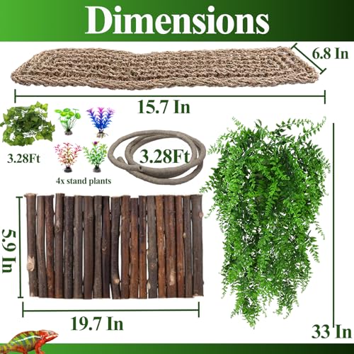 HERCOCCI Bearded Dragon Tank Accessories, Large Reptile Bridge Hammock Flexible - Jungle Climbing Vines and Leaves with Suction Cups Habitat Décor for Hiding& Climbing Snake Gecko Lizard Chameleon - Image 2