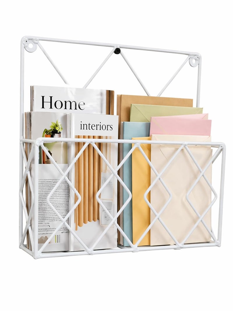 CRAFTCASTLE Hanging File & Magazine Holder – Wall Mounted Metal Organizer for Newspapers, Documents & Office Storage | Decorative Wall Rack for Home & Workspace (White) - Image 1