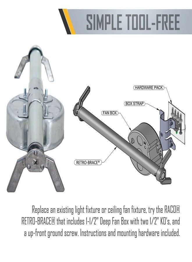 RACO Hubbell Raco 936 4 in. Round Retro-Brace Ceiling Fan-Rated Support, 4 in, Gray - Image 4