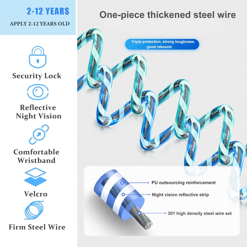 WSZCML Anti-Lost Wrist Link, Blue Reflective Anti-Lost Wrist Chain with Child Lock 6.56 feet. - Image 5
