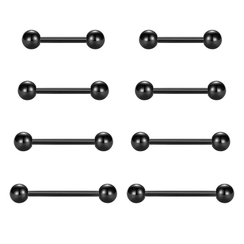 Vcmart Nipple Rings Tongue Rings Stainless Steel Straight 14G Barbells Piercing Jewelry Black 12Mm 14Mm 16Mm 18Mm - Image 1