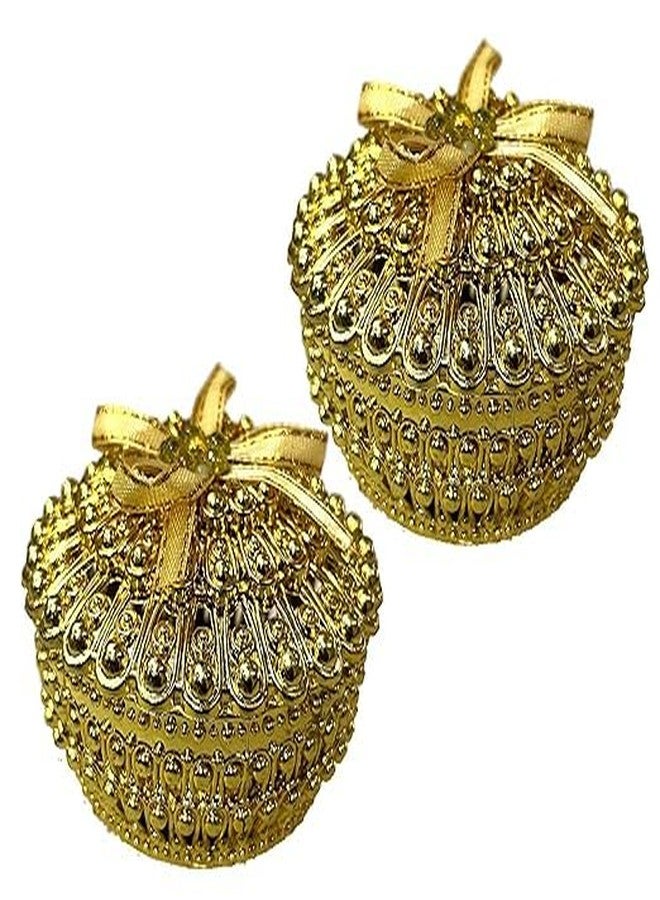 Awadh علبة أكريليك ذهبية مزخرفة من أوده للتخزين الصغير، مثالية لتخزين الهدايا، وعلبة هدايا ديوالي، وعلبة مجوهرات، وعلبة فواكه مجففة، بتصميم دائري (عبوة من قطعتين). - Image 1