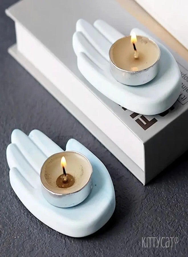Kitty Cat Kittycat® Hand Trinket Tray Set of 2 | Aesthetic Handmade Concrete Off-White Jewelry Organizer | Hand Shape Vanity Tray for Women | Minimalist Home Decor, Tea Light Candle Holder & Multipurpose - Image 3