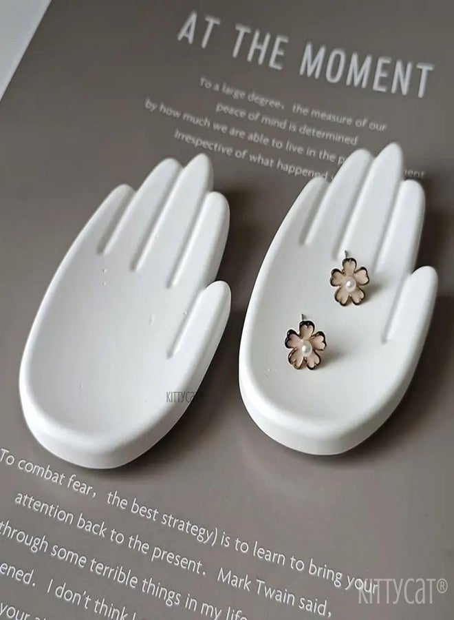 Kitty Cat Kittycat® Hand Trinket Tray Set of 2 | Aesthetic Handmade Concrete Off-White Jewelry Organizer | Hand Shape Vanity Tray for Women | Minimalist Home Decor, Tea Light Candle Holder & Multipurpose - Image 2