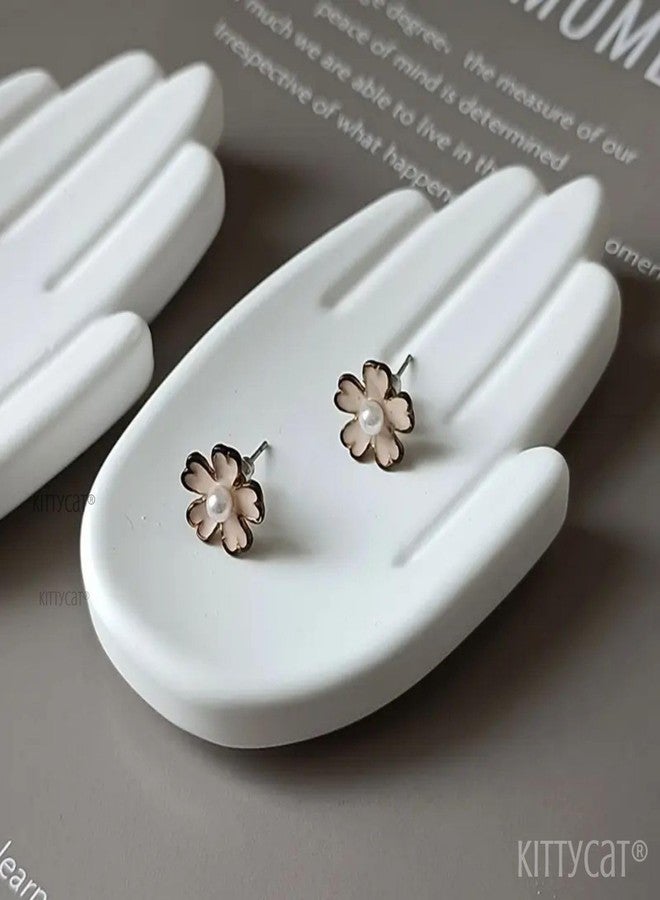 Kitty Cat Kittycat® Hand Trinket Tray Set of 2 | Aesthetic Handmade Concrete Off-White Jewelry Organizer | Hand Shape Vanity Tray for Women | Minimalist Home Decor, Tea Light Candle Holder & Multipurpose - Image 4