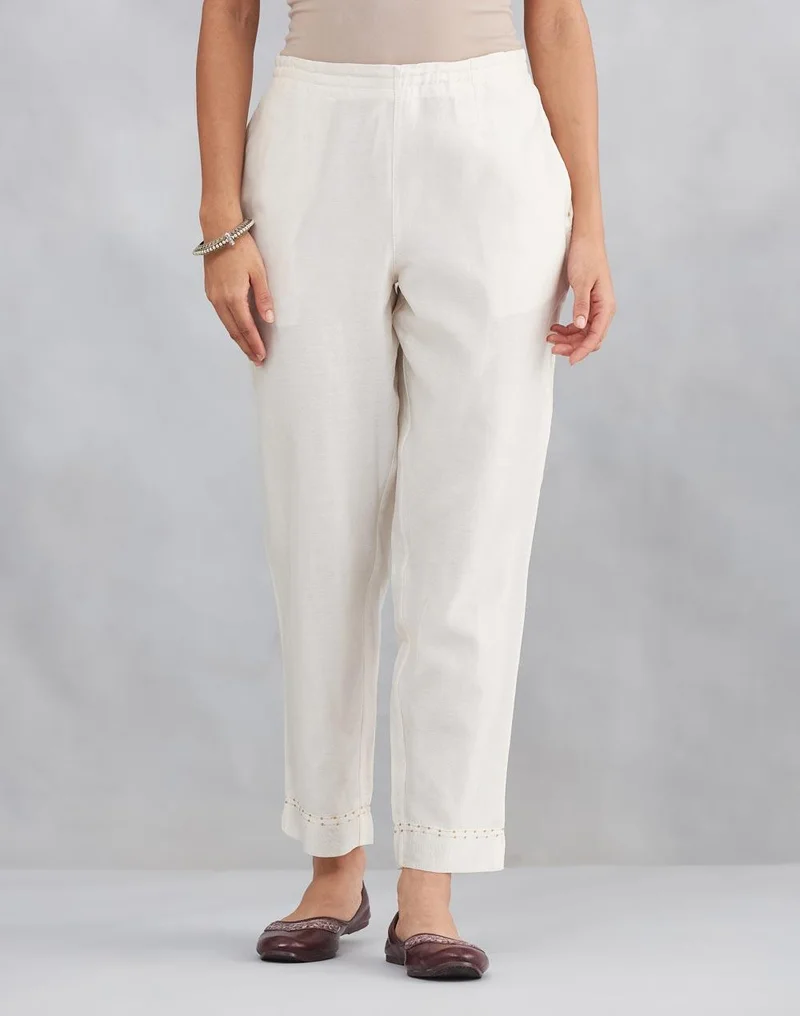 Fabindia Natural Cotton Silk Embroidered Ethnic Pant