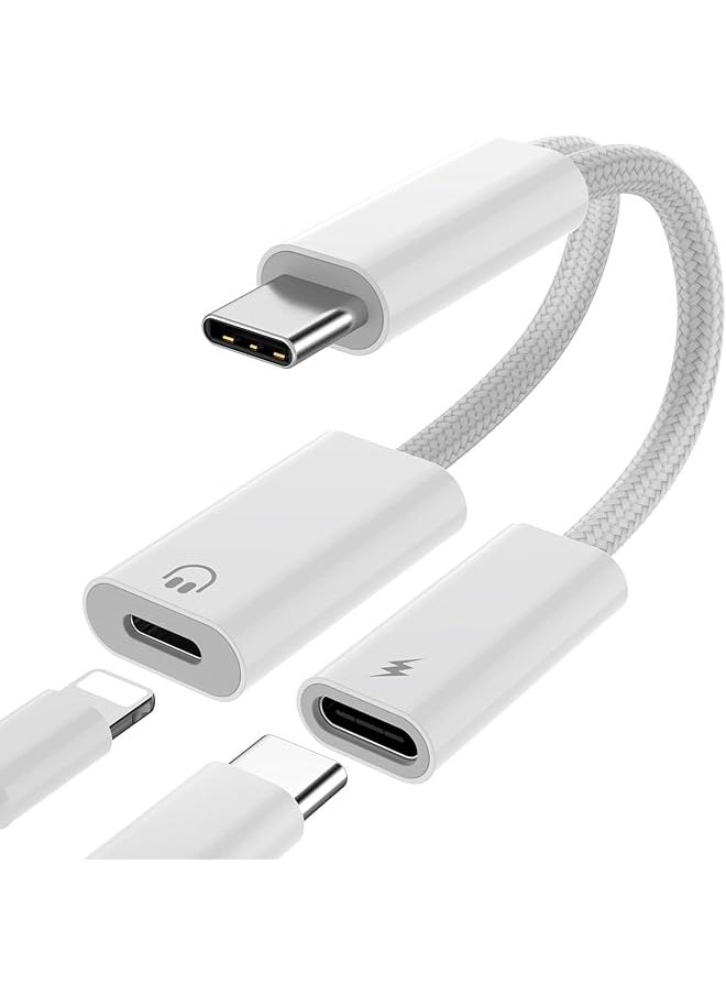 erorex - 2 In 1 Usb C To Lightning Headphone Audio Adapter With 60W Charge For Iphone 15 Pro Max Male Usb C To Female Lightning Earphone Converter With Usb C Fast Charge Splitter For Ipad 10 Not For Data&Otg - Image 1